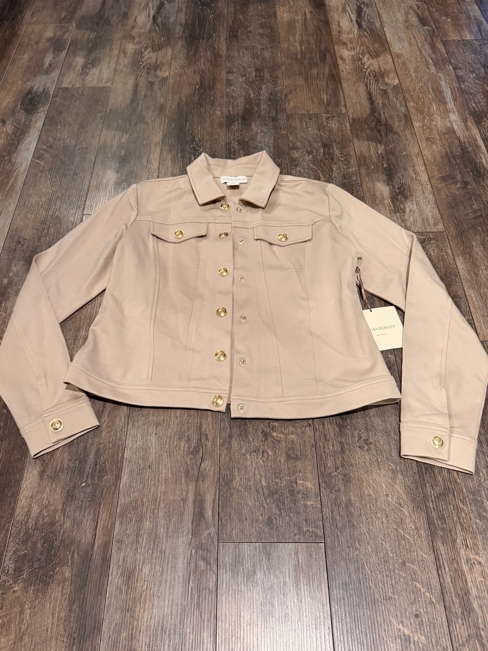 🌺Cynthia Rowley Taupe Button-Front Jean Jacket with Gold Buttons